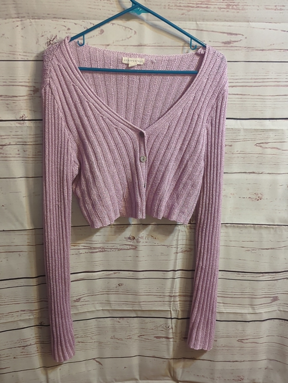Light Purple Ribbed V-Neck Cropped Cardigan - Unknown Brand